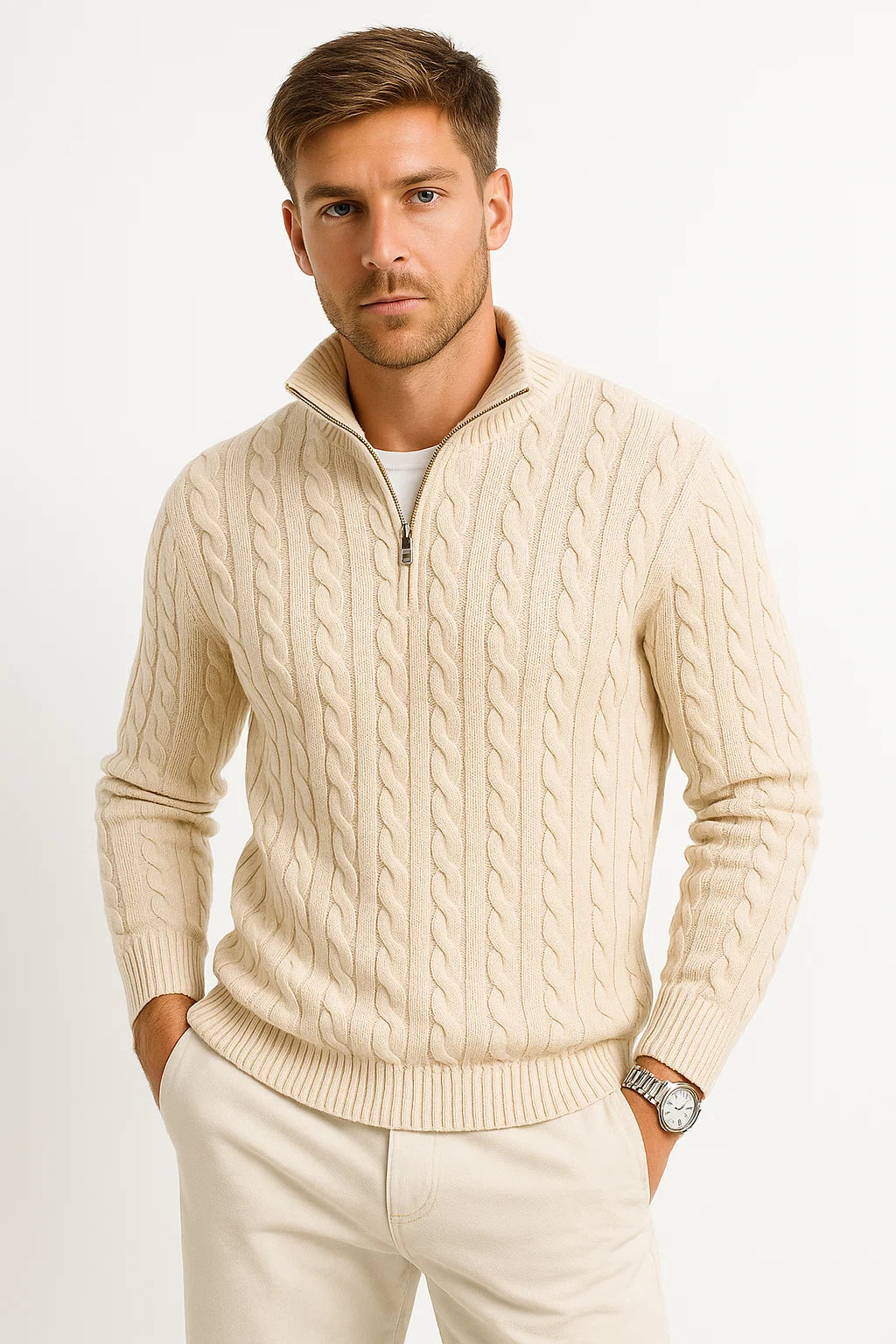 Vince | Men’s Spring Zip-Neck Cable Knit Sweater