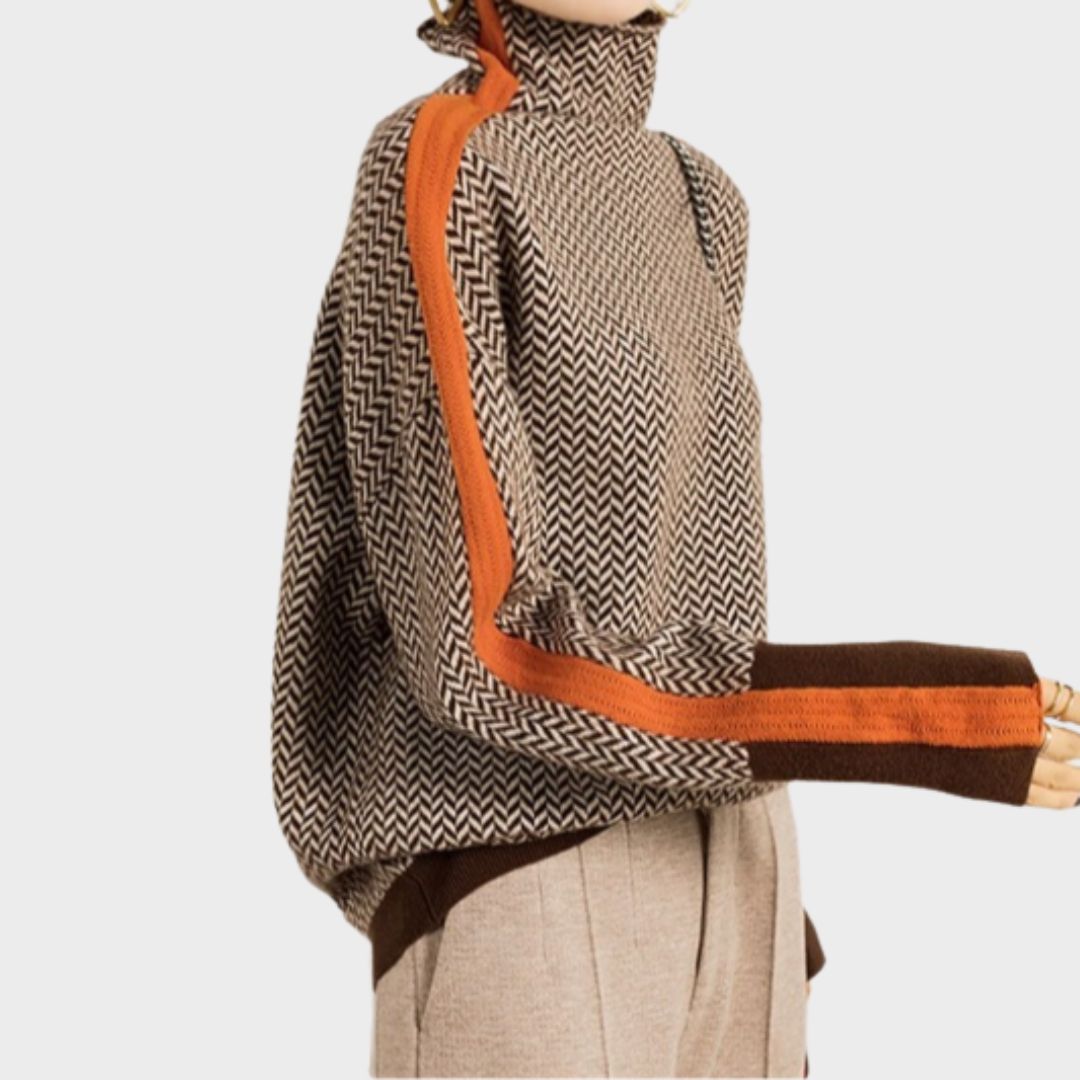 Erica | Women Luxe Herringbone Turtleneck Sweater