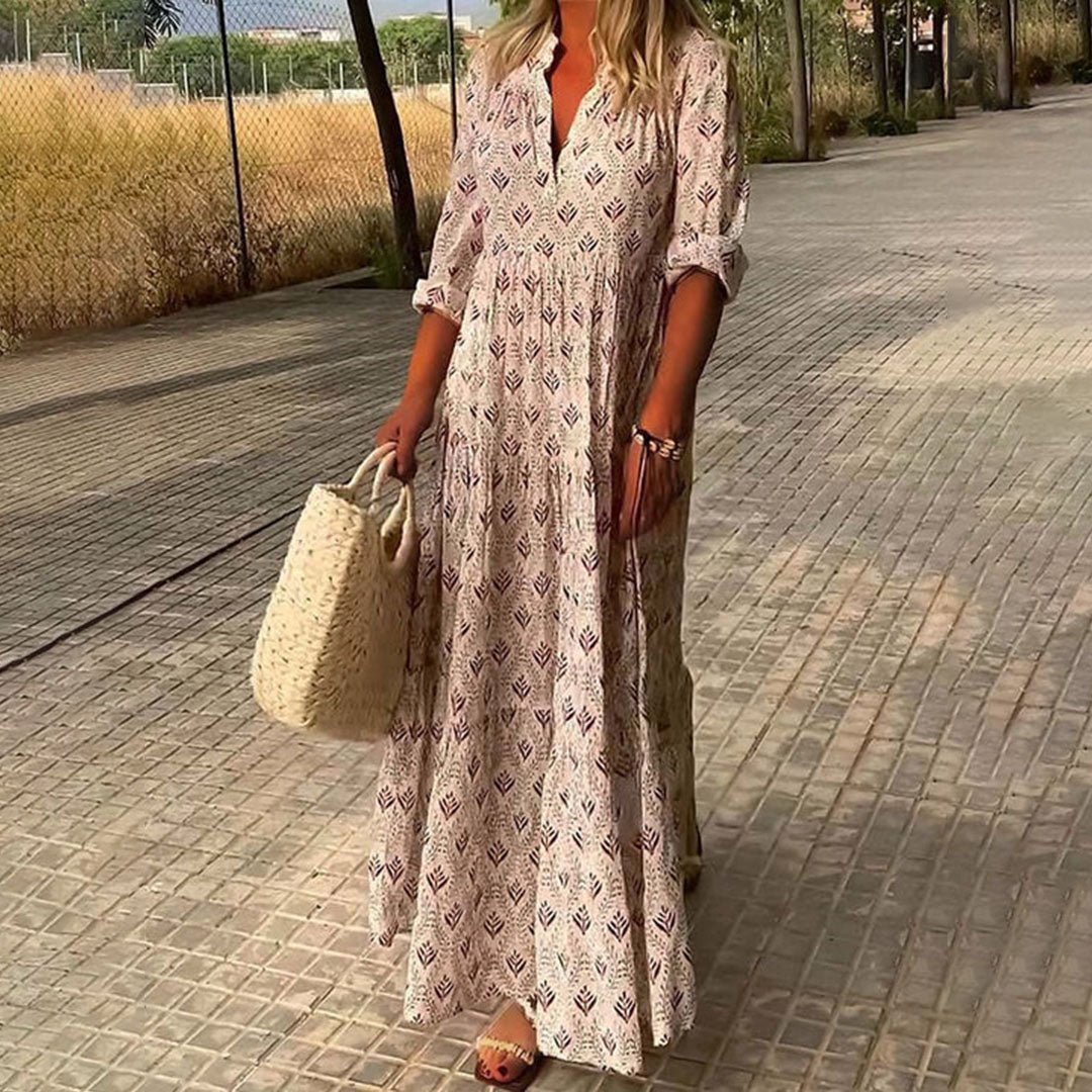 Michelle | Women Summer Long Sleeve Dress with Boho Print