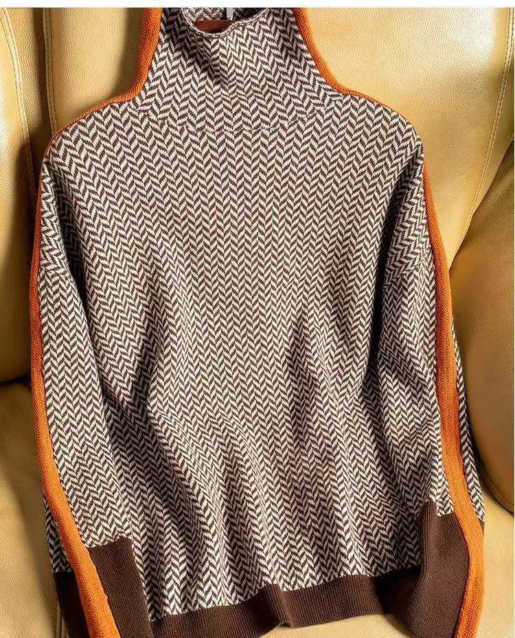 Erica | Women Luxe Herringbone Turtleneck Sweater