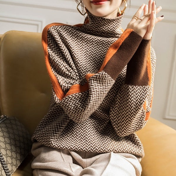 Erica | Women Luxe Herringbone Turtleneck Sweater