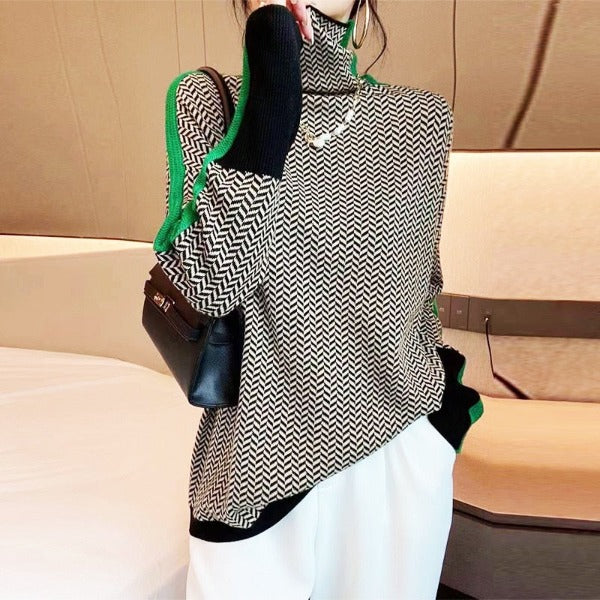 Erica | Women Luxe Herringbone Turtleneck Sweater