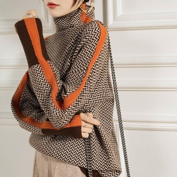 Erica | Women Luxe Herringbone Turtleneck Sweater