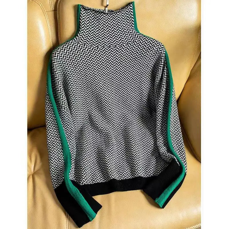 Erica | Women Luxe Herringbone Turtleneck Sweater