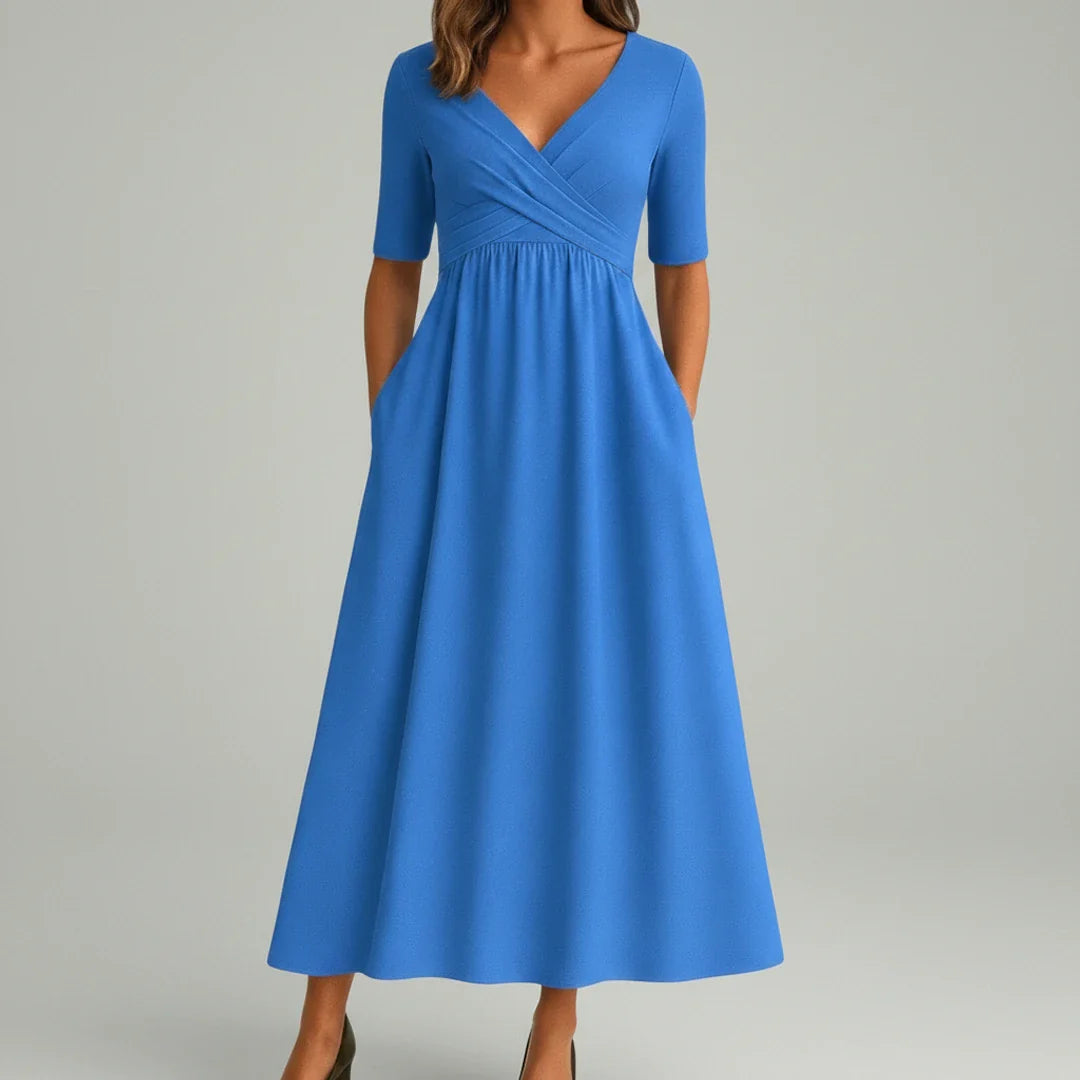 V-Neck A-Line Midi Dress for Women