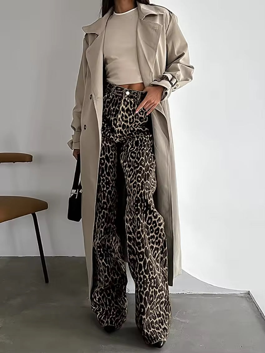 Amanda | Women's High-Waisted Leopard Print Wide Leg Jeans