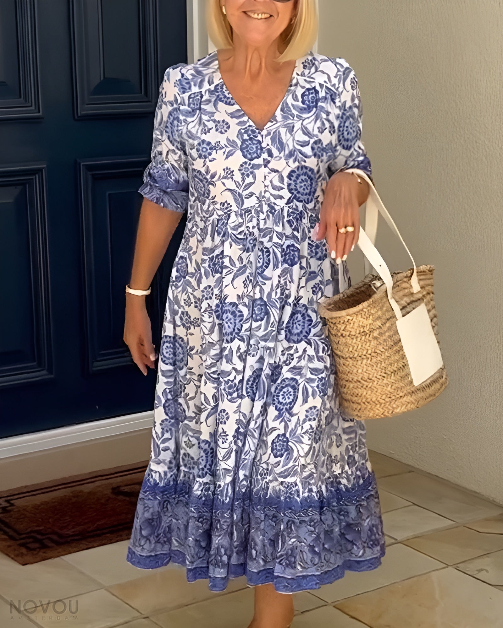 Amanda | Women's V-Neck Floral Midi Dress