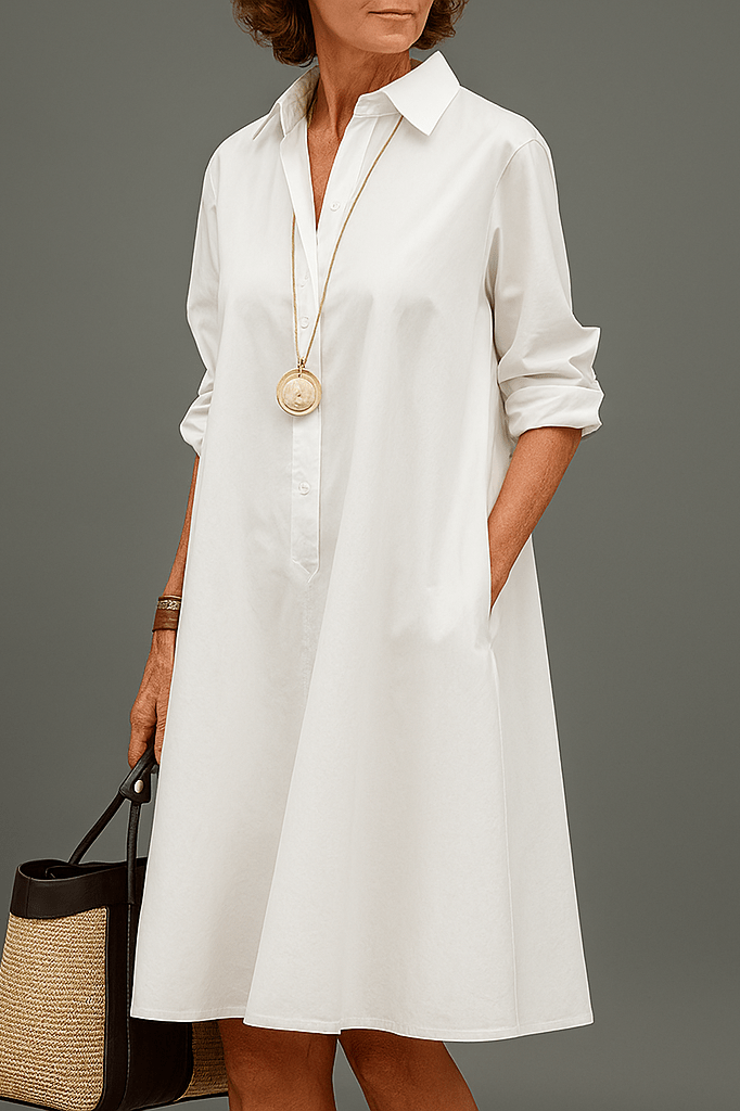 Angie | Women's Long Sleeve Button-Down A-Line Midi Dress