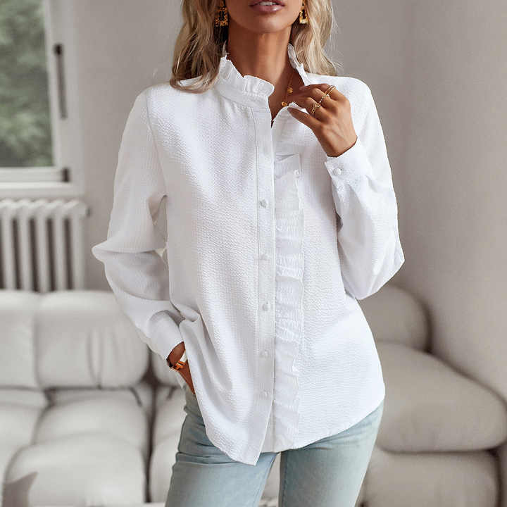 Ann | Women's Ruffle Long Sleeve Button Down Blouse