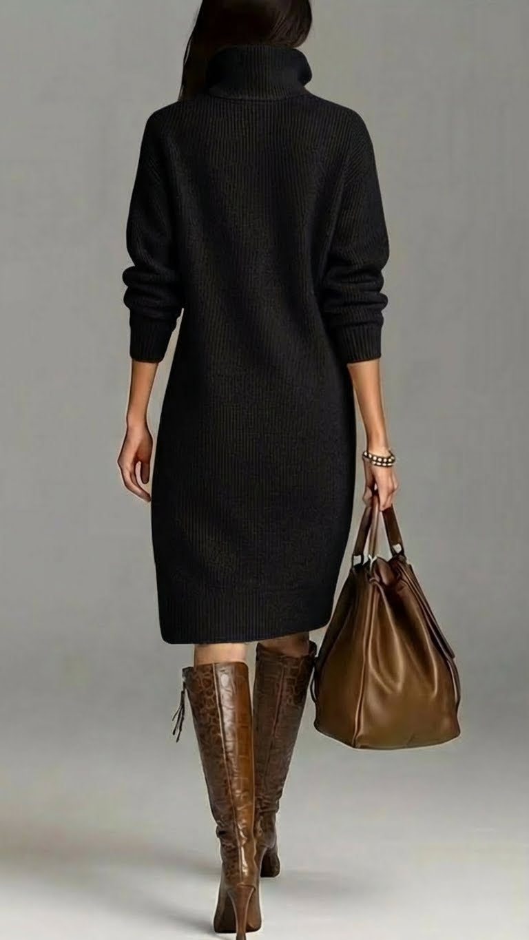 Anne | Women's High Neck Sweater Midi Dress