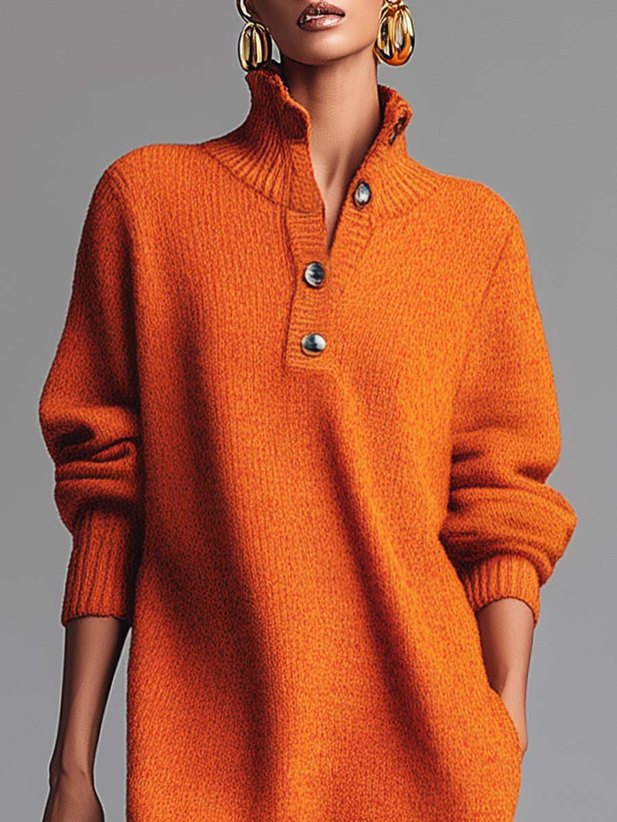 Anne | Women's High Neck Sweater Midi Dress