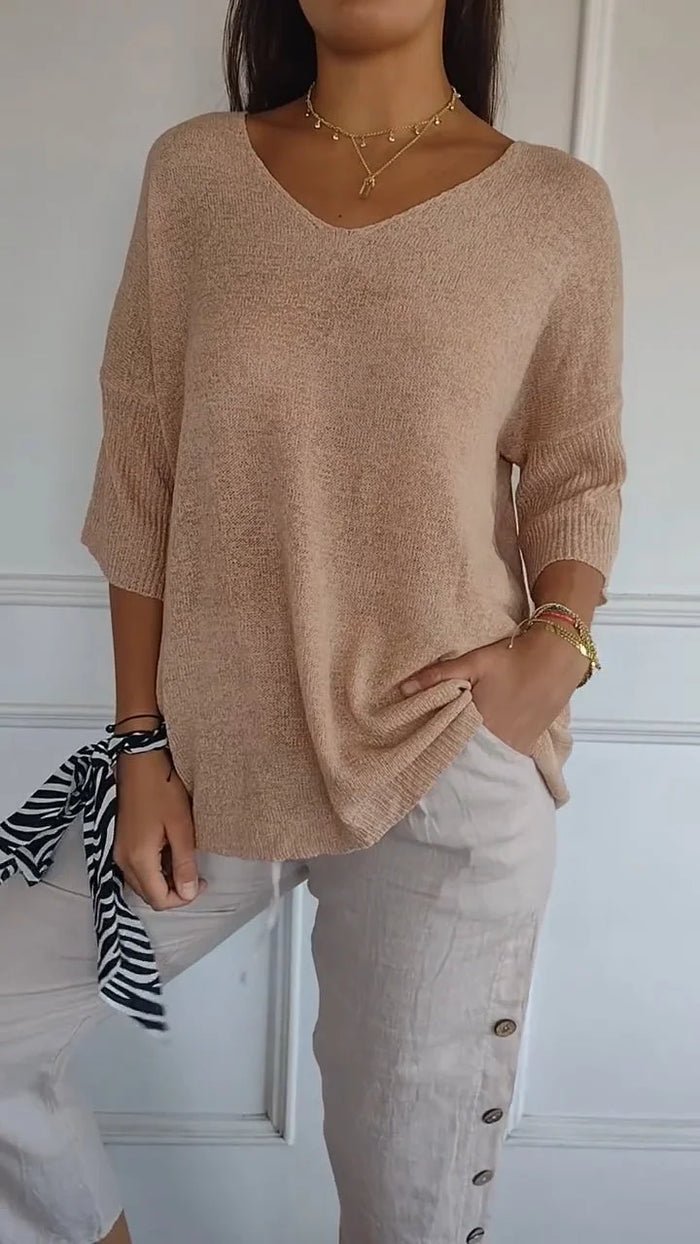 Ashley | Women's Oversized Knit V-Neck Top