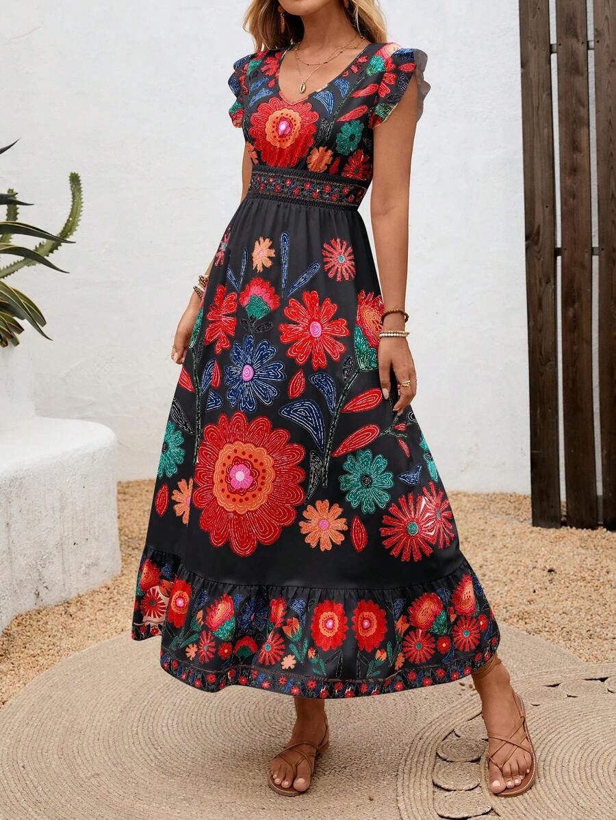Ashley | Women's V-Neck A-Line Midi Dress