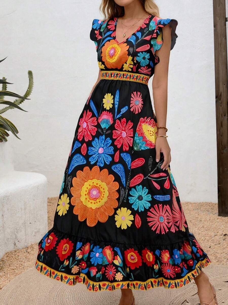 Ashley | Women's V-Neck A-Line Midi Dress