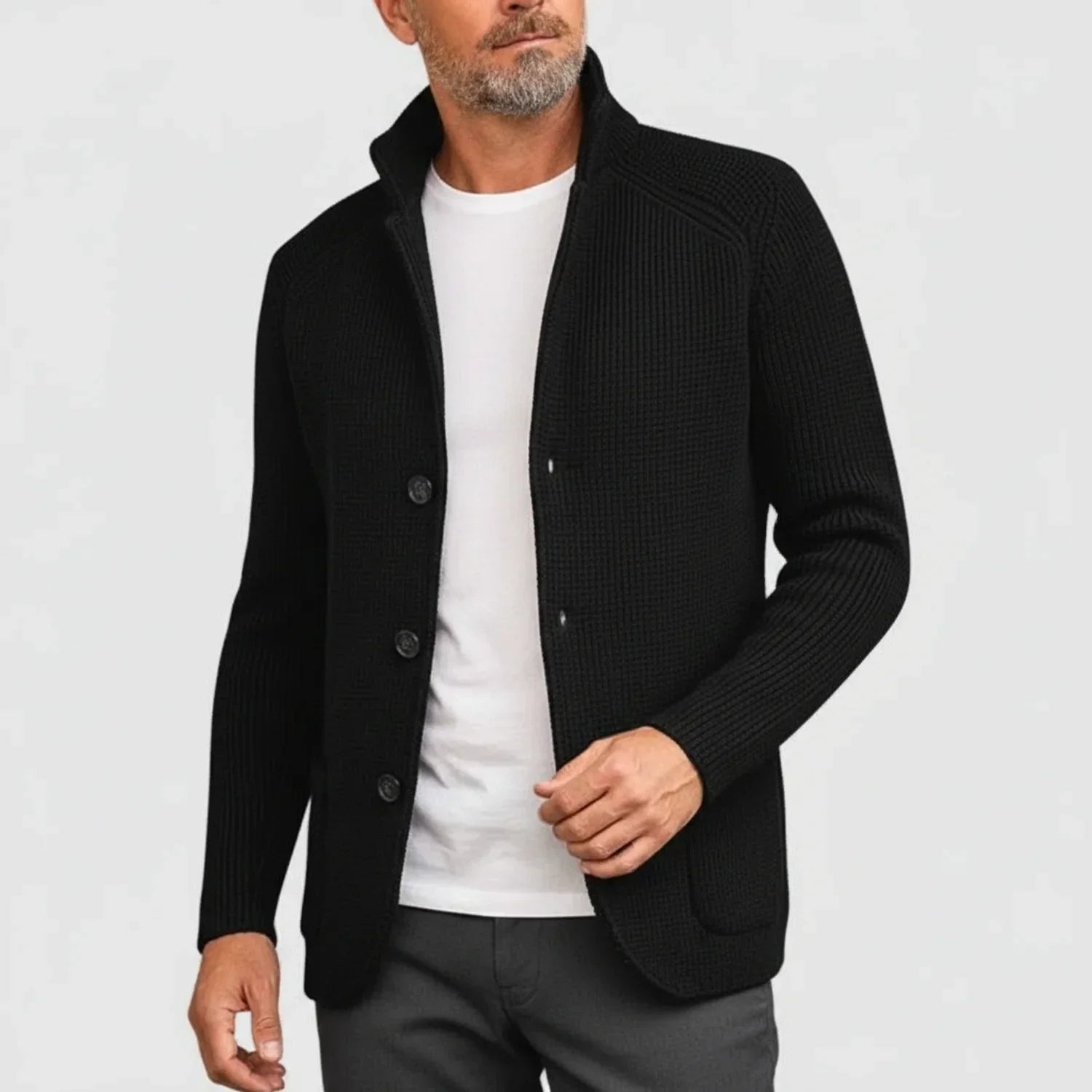Ribbed Button-Front Cardigan Sweater for Men
