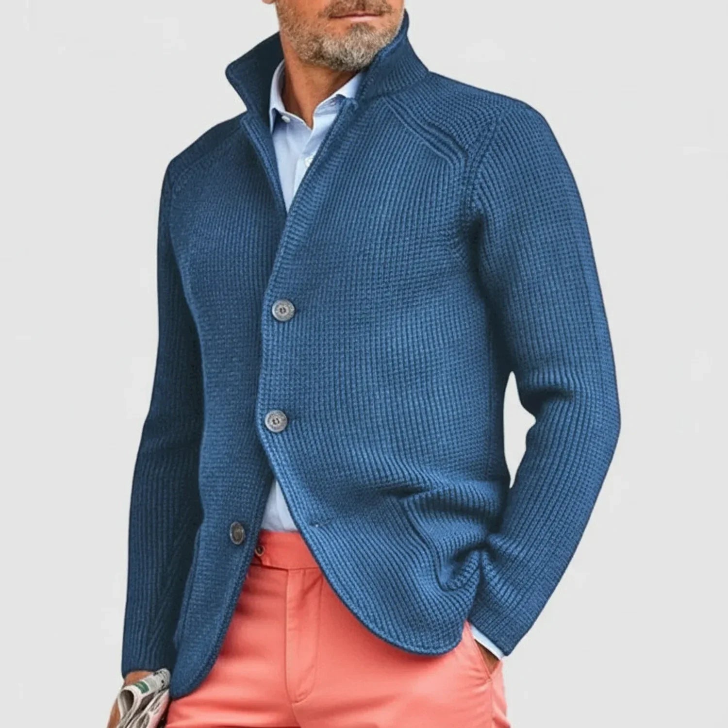 Ribbed Button-Front Cardigan Sweater for Men