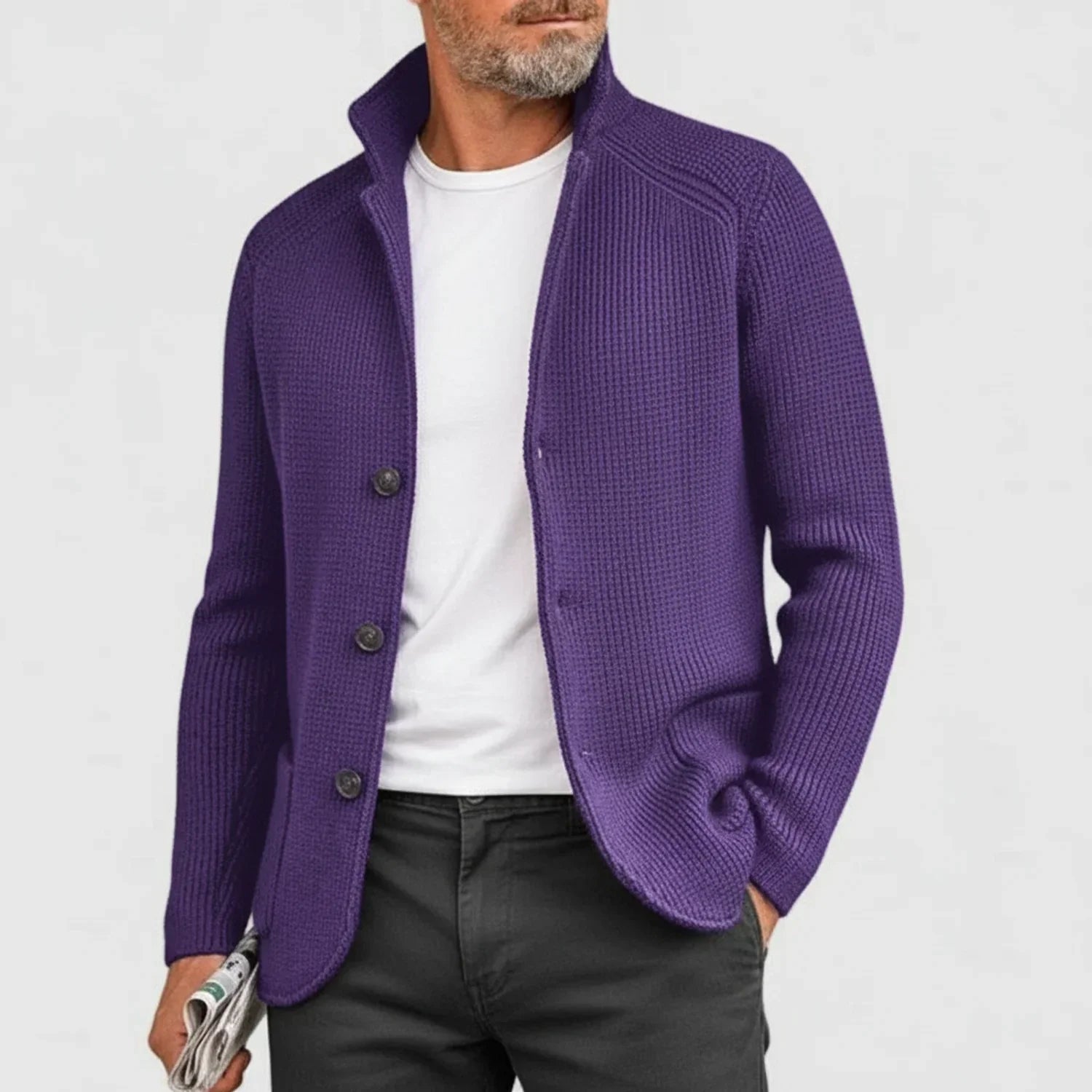 Ribbed Button-Front Cardigan Sweater for Men