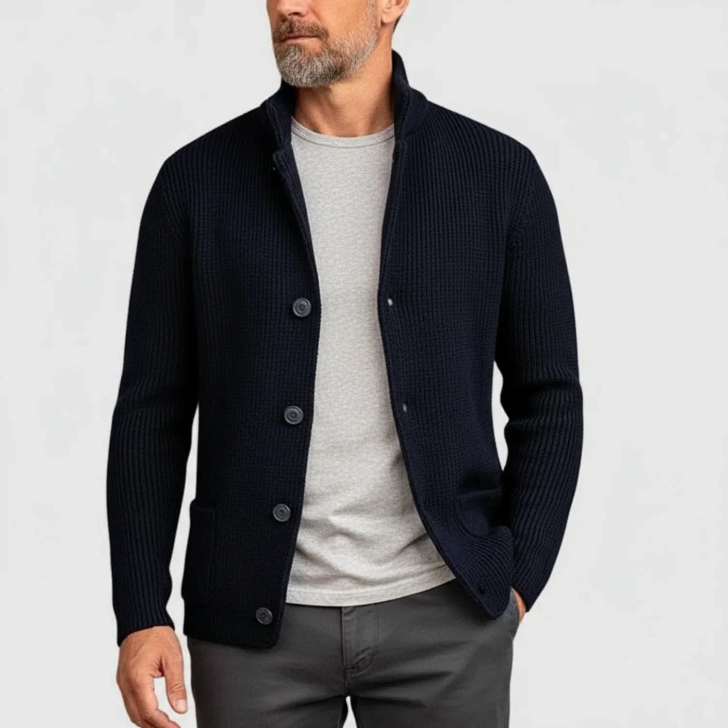 Ribbed Button-Front Cardigan Sweater for Men