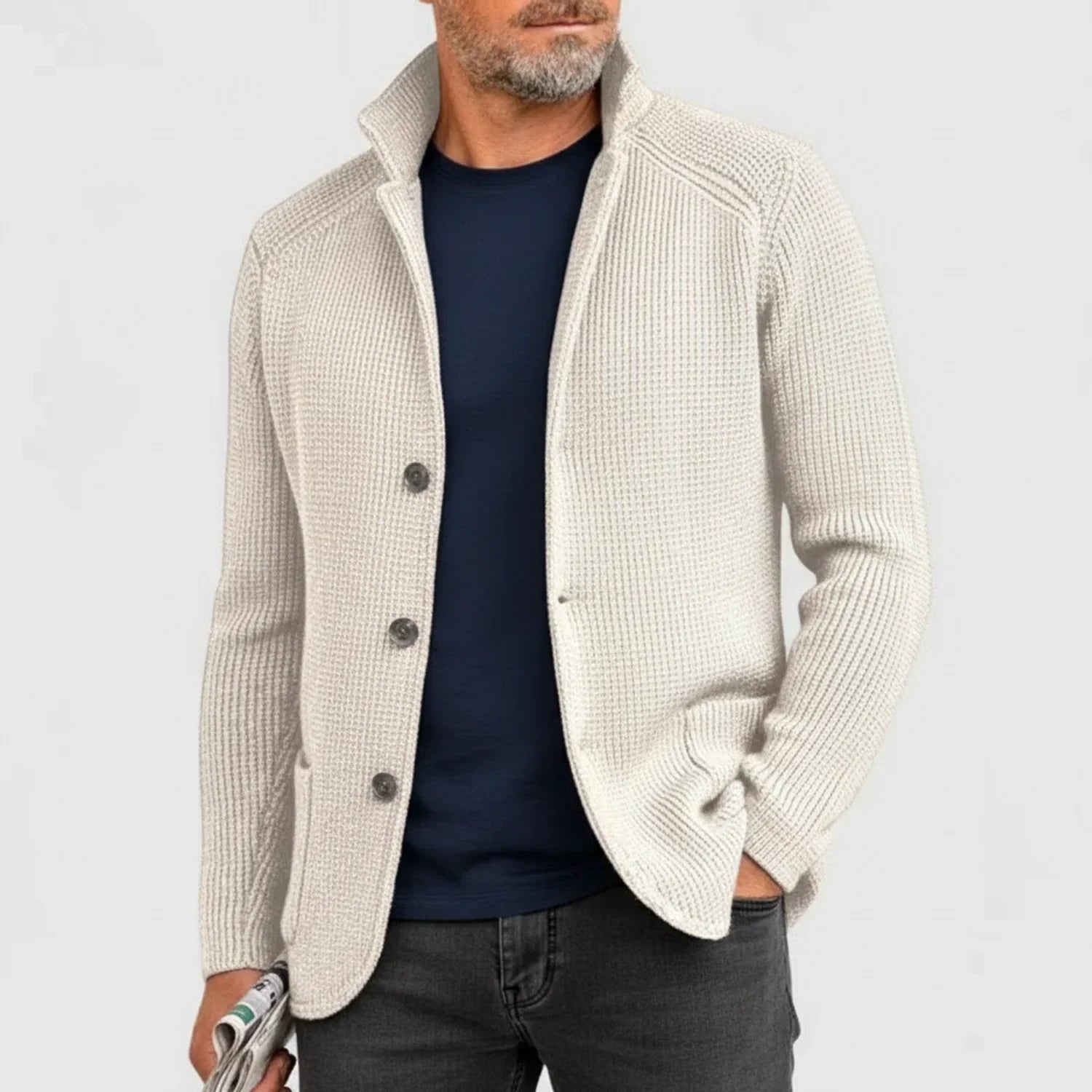 Ribbed Button-Front Cardigan Sweater for Men