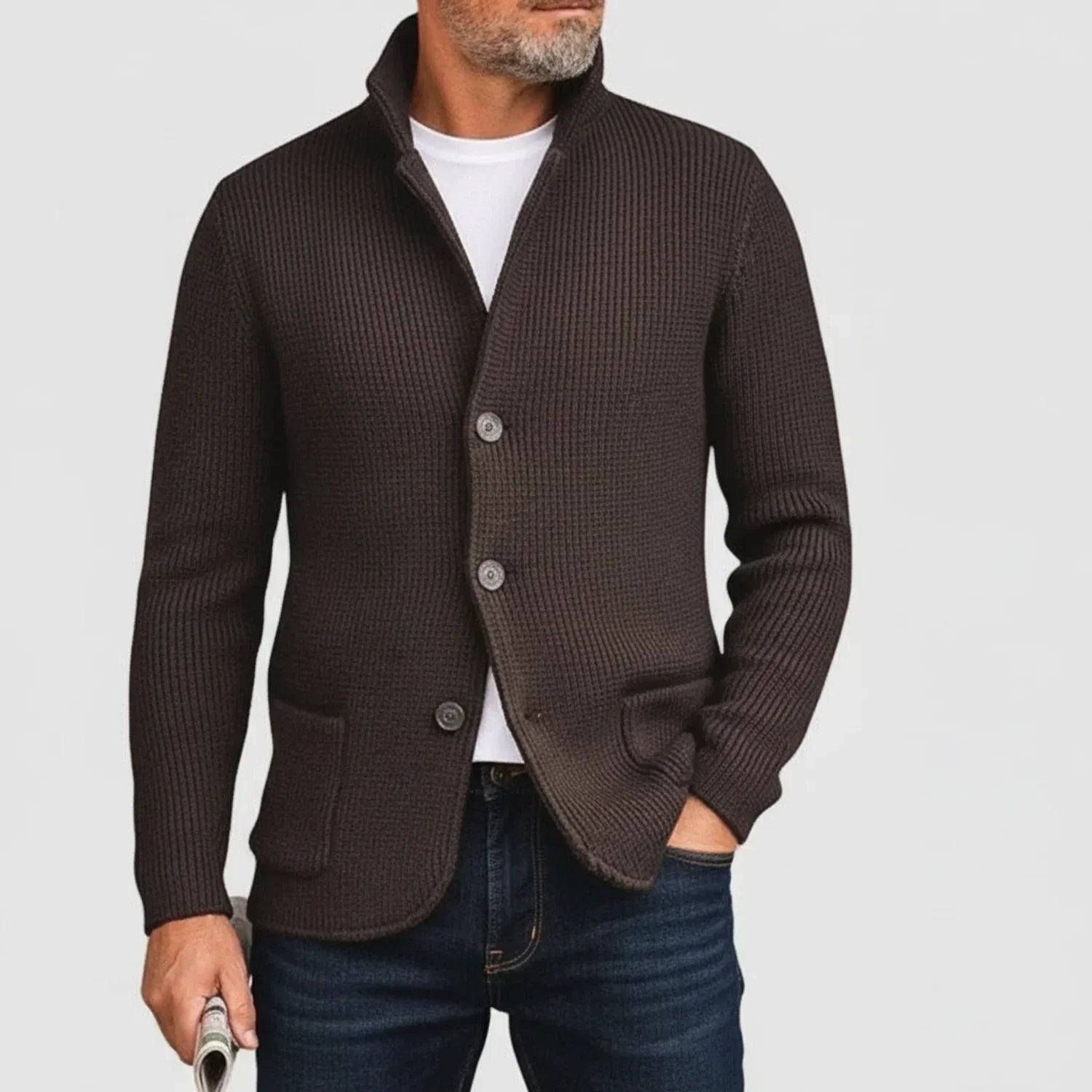 Ribbed Button-Front Cardigan Sweater for Men