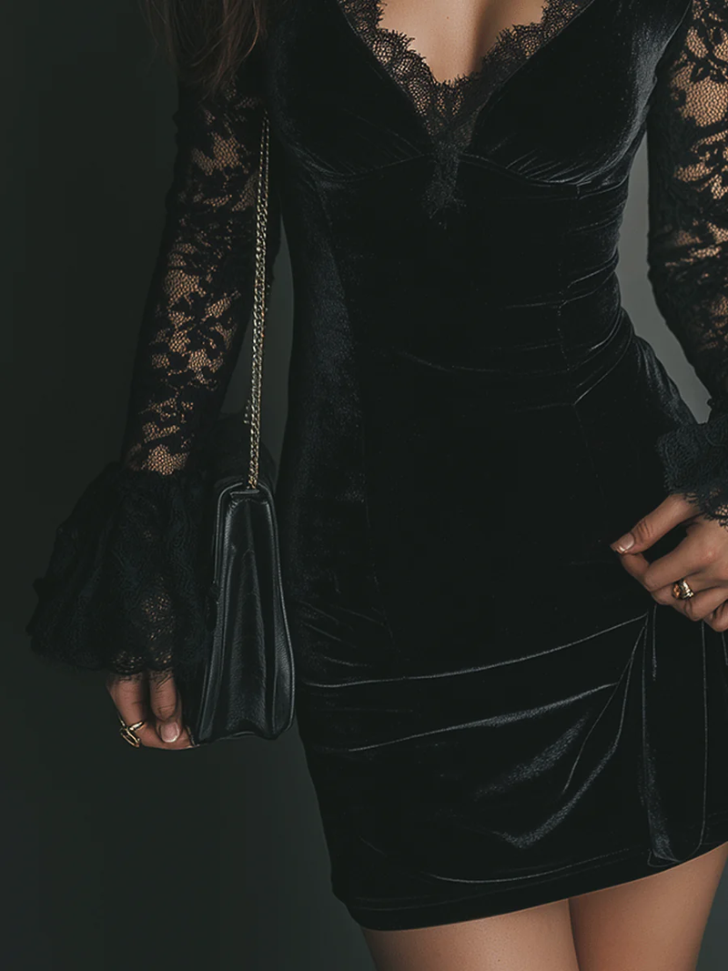 Carol | Women's V-Neck Lace Mini Dress