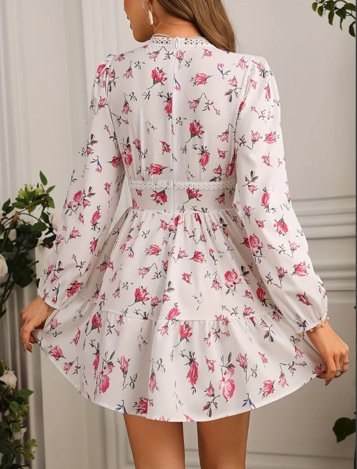 Carolyn | Women's Long Sleeve V-Neck A-Line Mini Dress