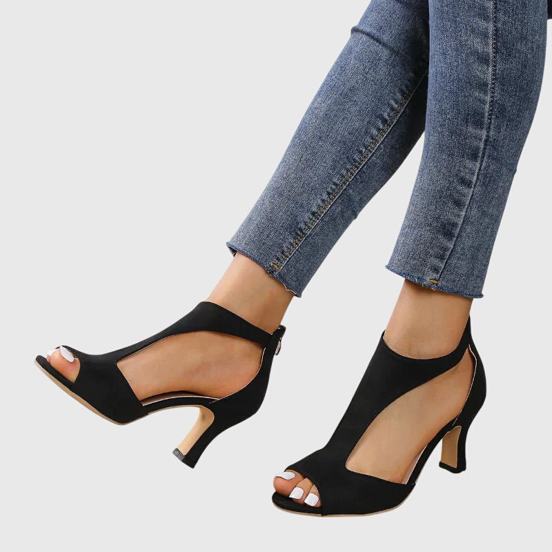 Christina | Women's Peep Toe T-Strap Heeled Shoes