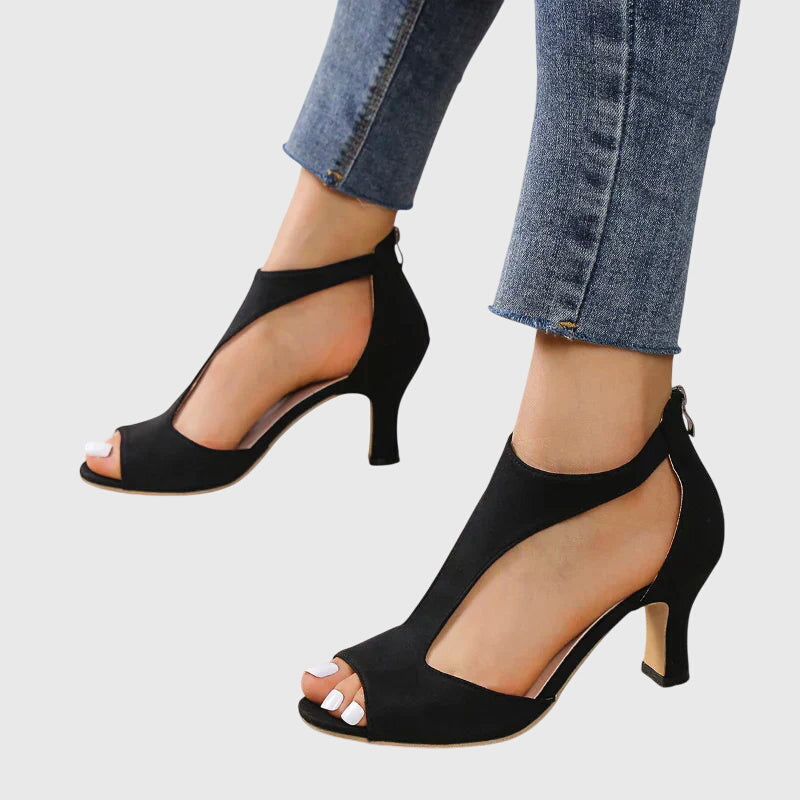 Christina | Women's Peep Toe T-Strap Heeled Shoes