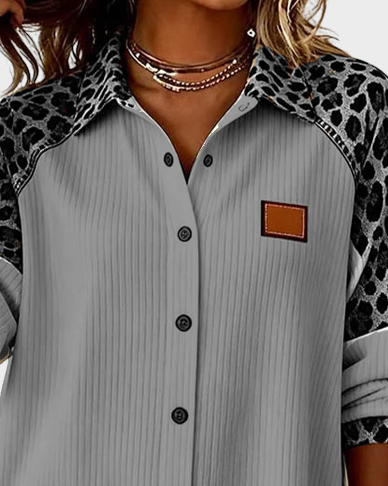 Deanna | Women's Long Sleeve Leopard Print Button-Down Shirt