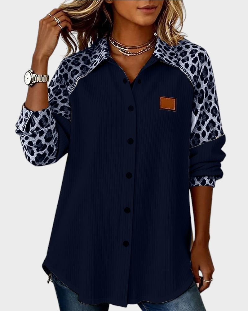 Deanna | Women's Long Sleeve Leopard Print Button-Down Shirt