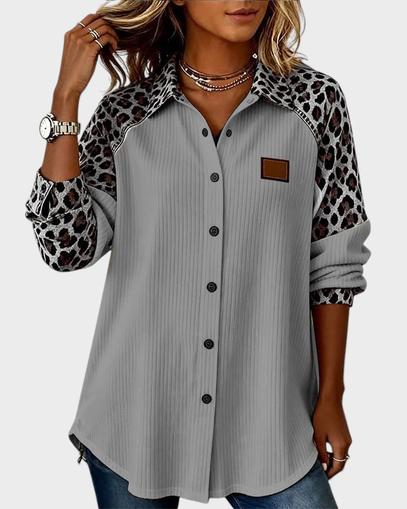 Deanna | Women's Long Sleeve Leopard Print Button-Down Shirt