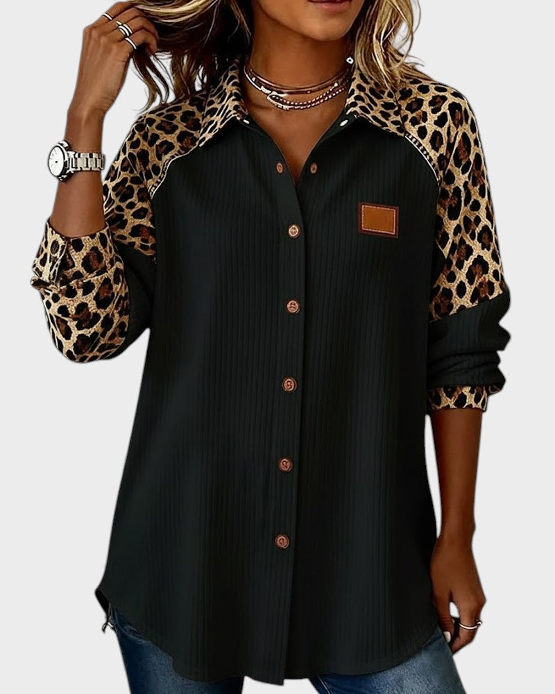 Deanna | Women's Long Sleeve Leopard Print Button-Down Shirt