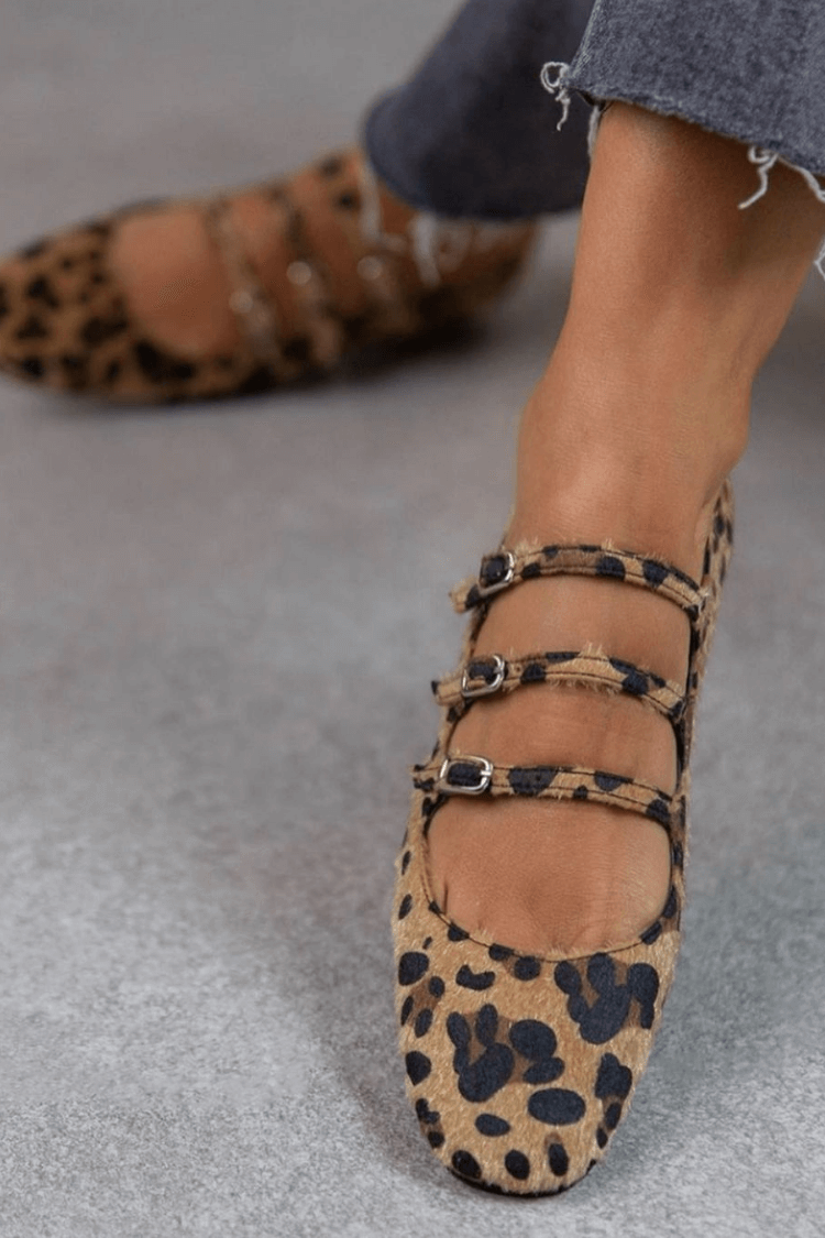 Ellen | Women's Multi Strap Animal Print Flats