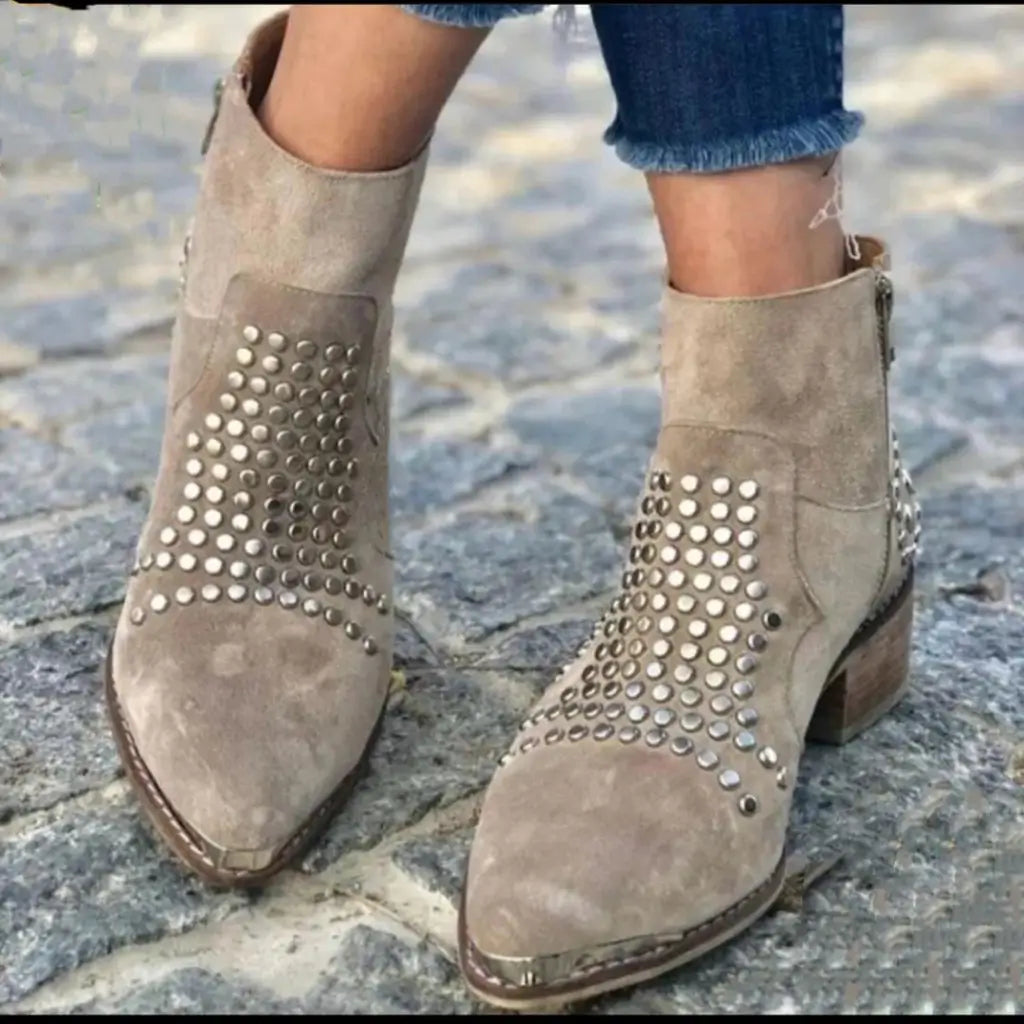 Ellen | Women's Studded Block Heel Ankle Boots