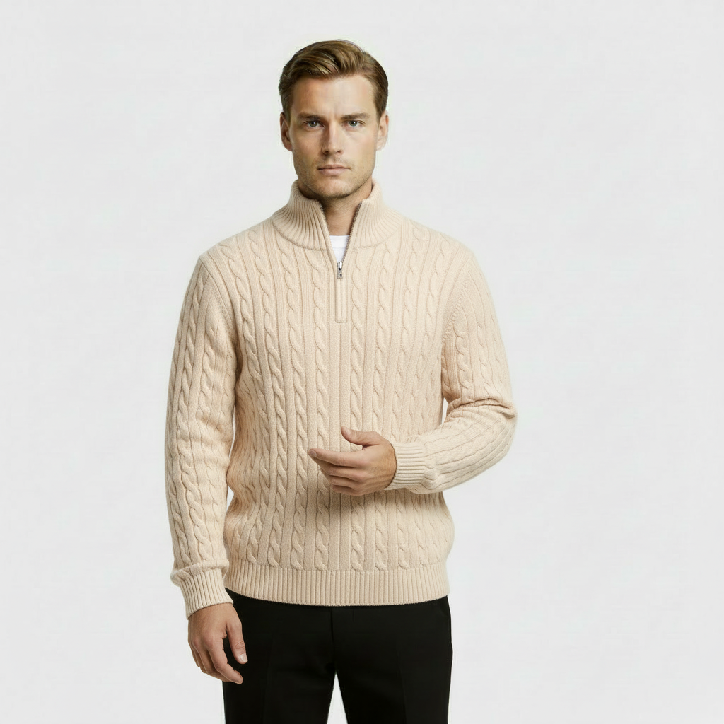 George | Men's Zip Neck Cable Knit Sweater