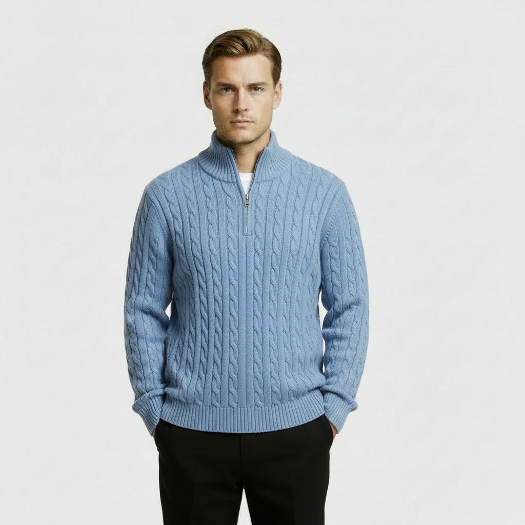 George | Men's Zip Neck Cable Knit Sweater