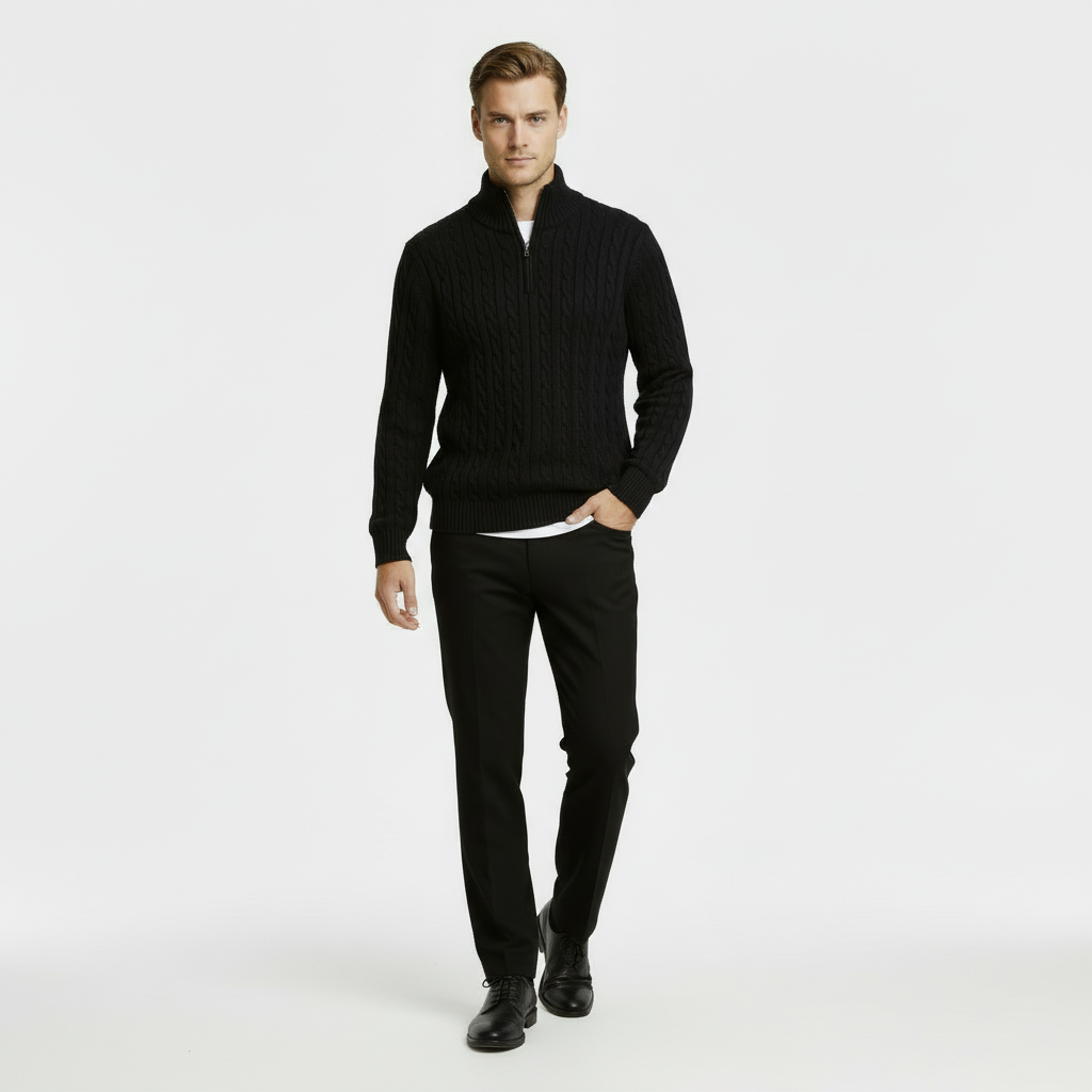 George | Men's Zip Neck Cable Knit Sweater