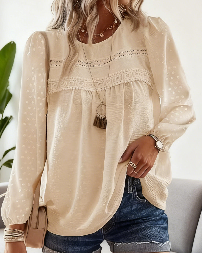 Gwen | Women's Long Sleeve Lace Yoke Blouse