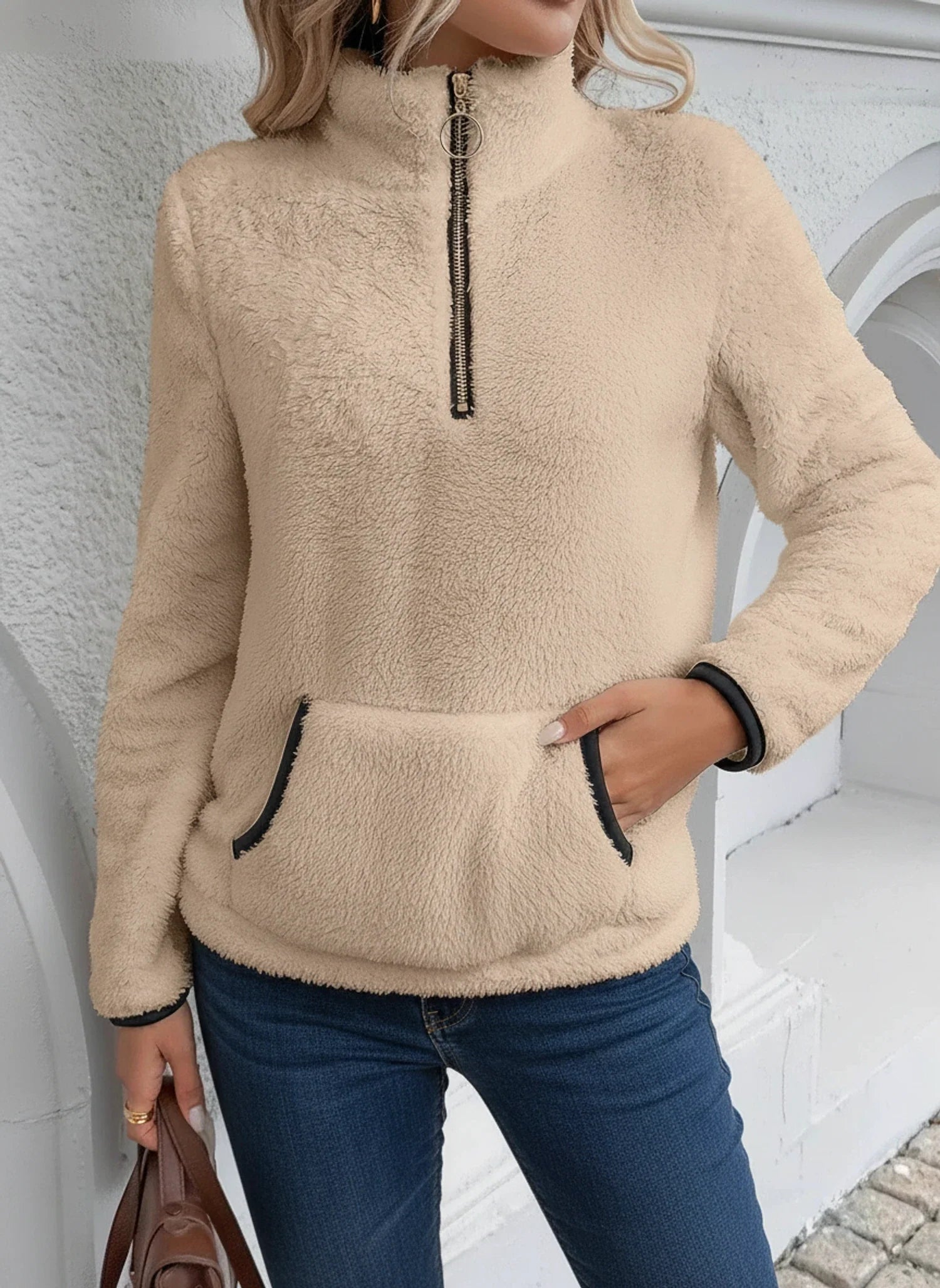 Half Zip Fleece Teddy Sweater for Women