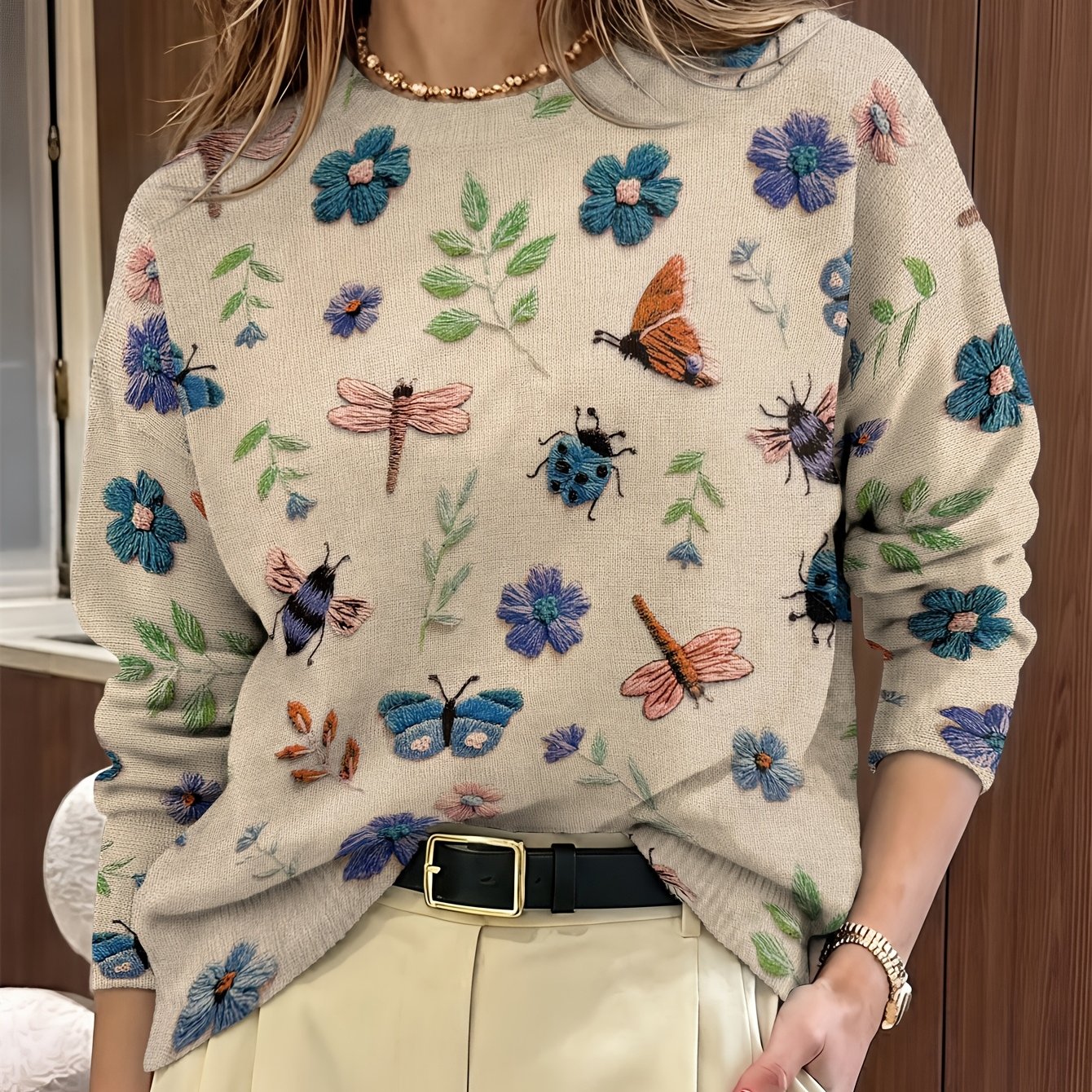 Jacqueline | Women's Long Sleeve Printed Sweater