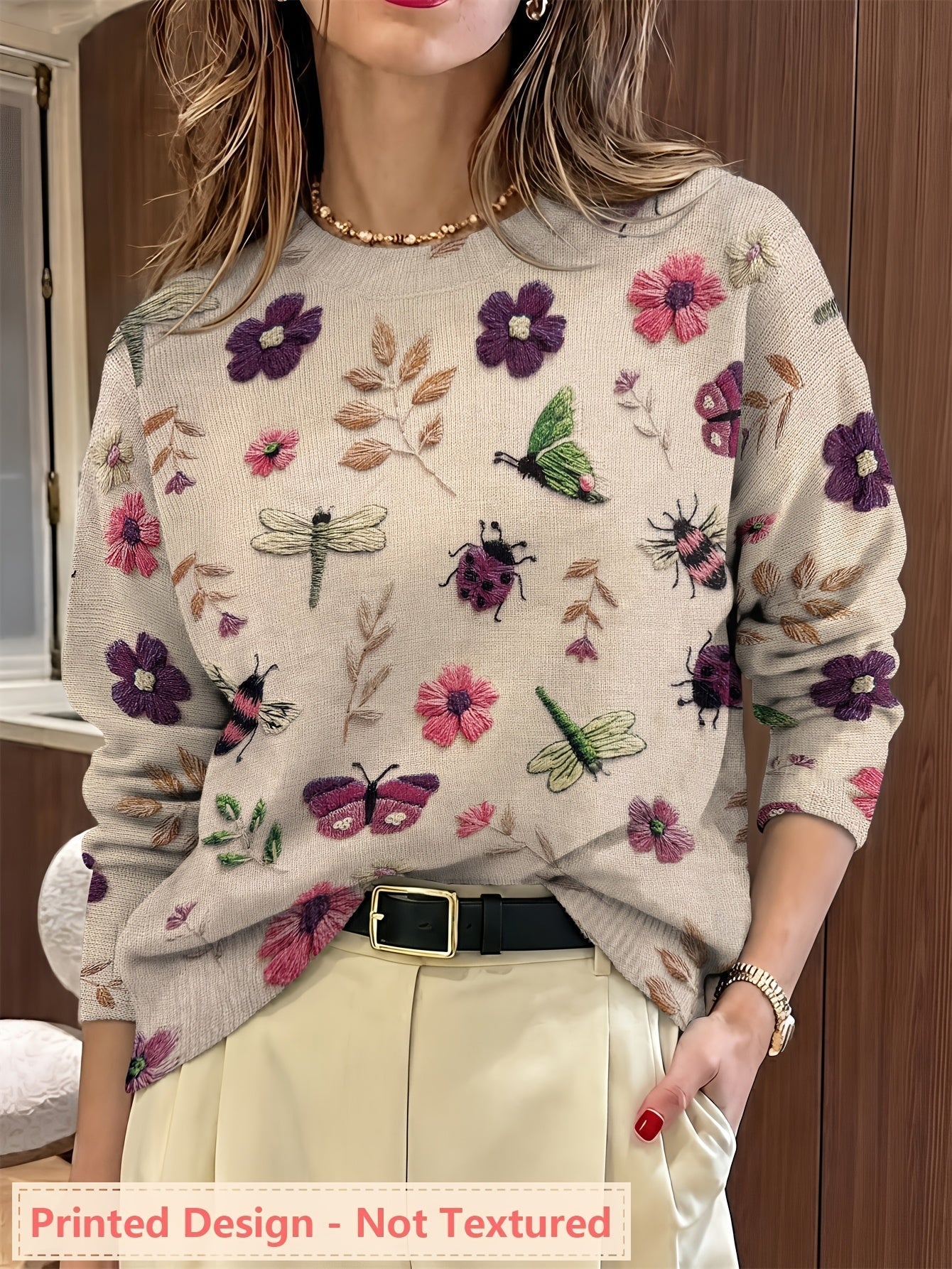 Jacqueline | Women's Long Sleeve Printed Sweater