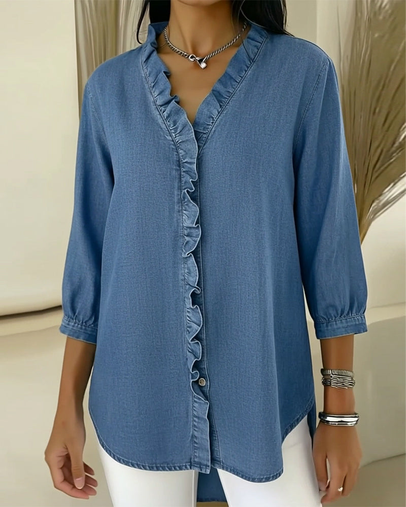 Jane | Women's Ruffle Button-Down Blouse