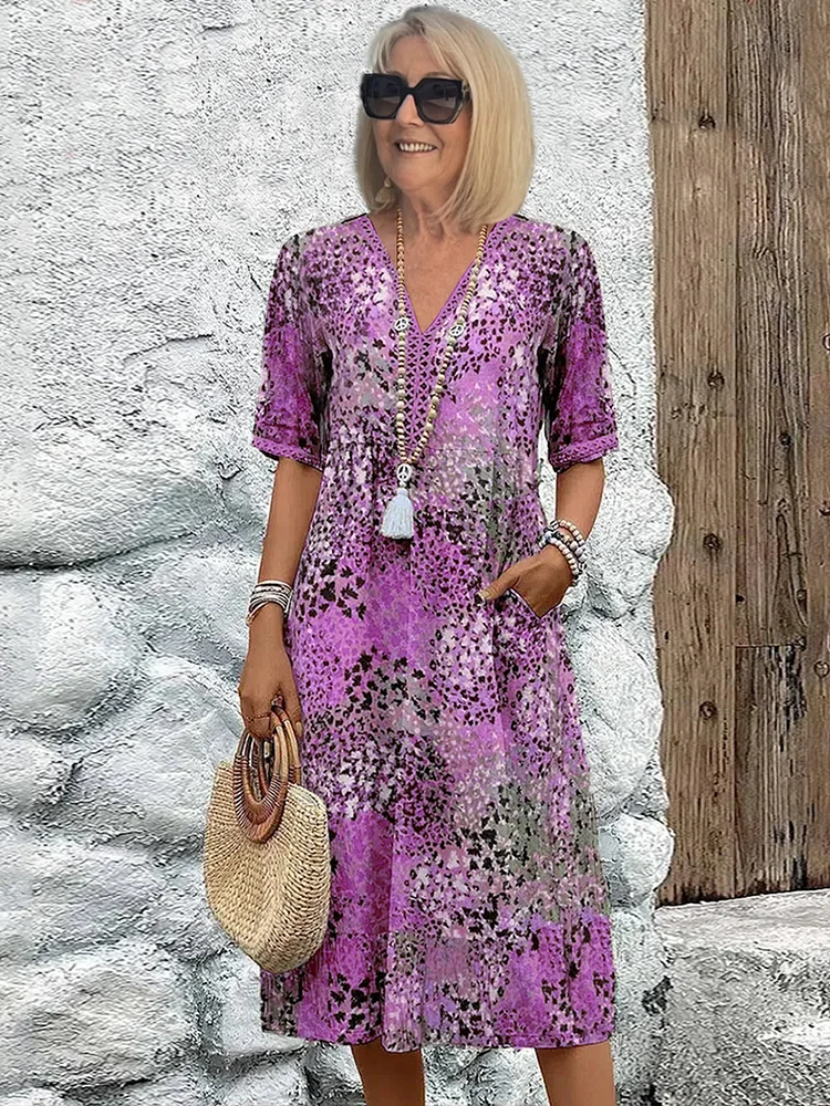 Janet | Women's V-Neck A-Line Midi Dress