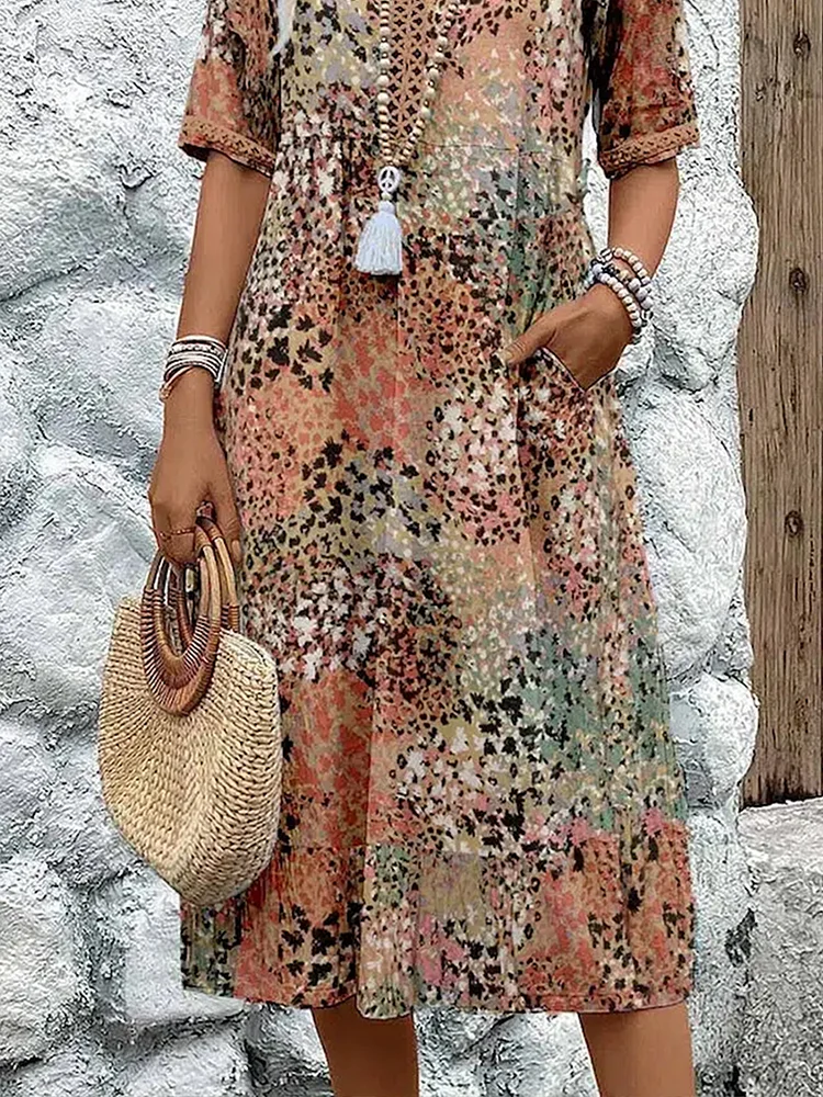 Janet | Women's V-Neck A-Line Midi Dress