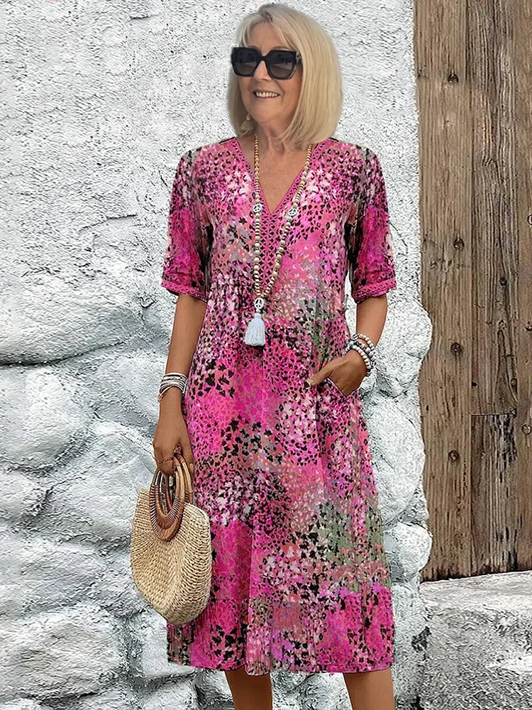 Janet | Women's V-Neck A-Line Midi Dress