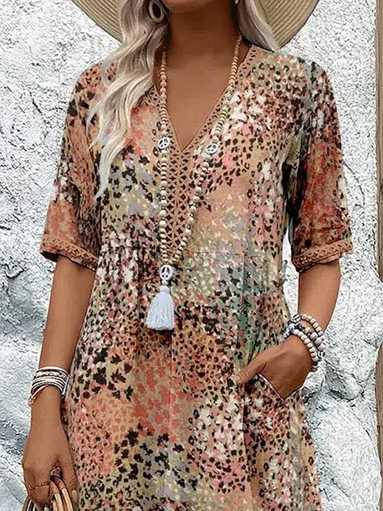 Janet | Women's V-Neck A-Line Midi Dress