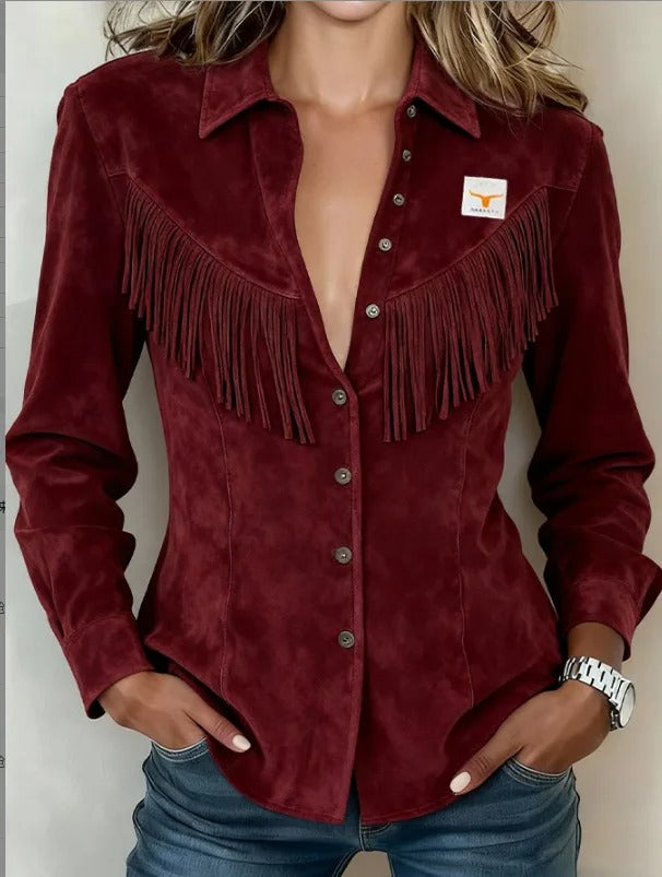 Jasmine | Women's Fringe Long Sleeve Button-Down Blouse