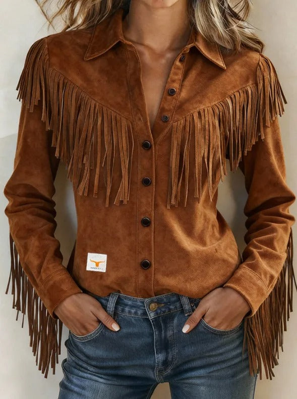 Jasmine | Women's Fringe Long Sleeve Button-Down Blouse