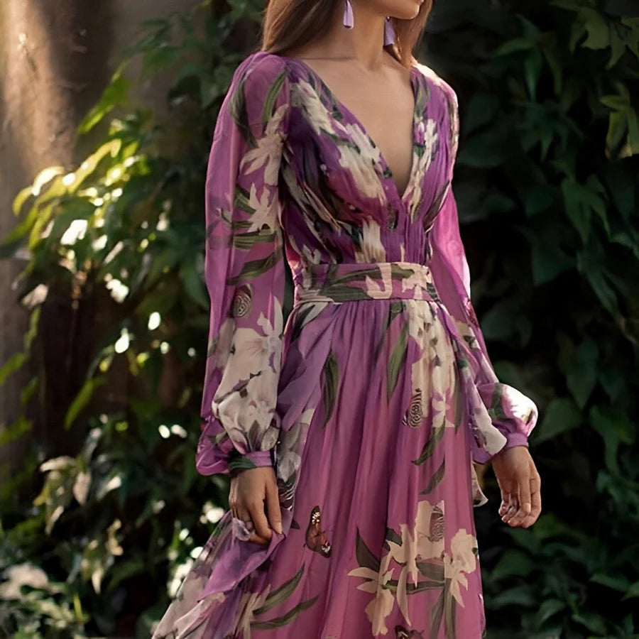 Karen | Women's V-Neck Floral Maxi Dress