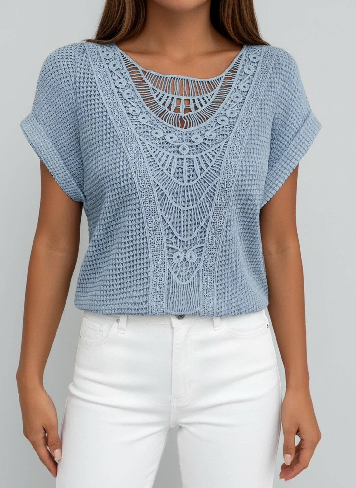 Lace Yoke Knit Blouse for Women